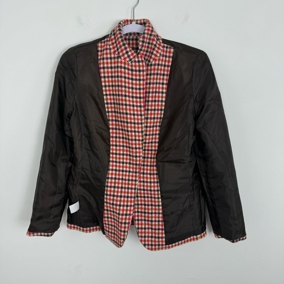 Talbots Houndstooth Plaid Wool Blazer Academia Size 6P Elbow Patch Women - Picture 3 of 16